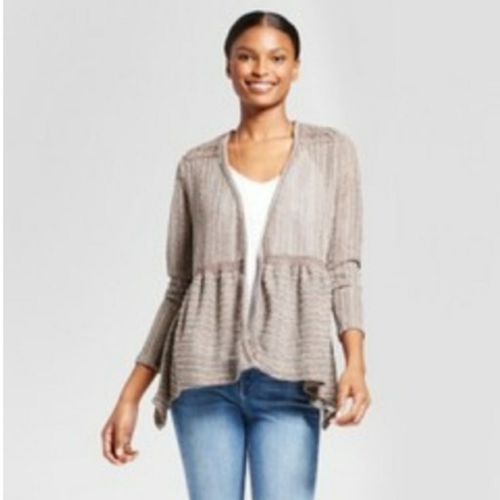 WOMEN'S CROCHET PEPLUM CARDIGAN-KNOX ROSE-TAUPE🌼